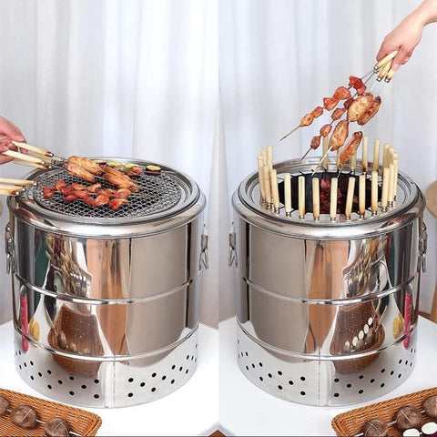 Olmecs Portable BBQ Machine Smokeless Charcoal Grill Stove Stainless Steel Roast Chicken Grill For Camping Picnics 28 Stick