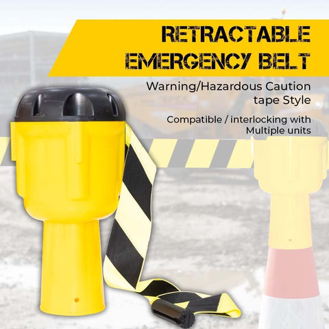 Olmecs Retractable Traffic Cone Tape 9 Meter - Yellow | Safety Cone Emergency Warning Tape