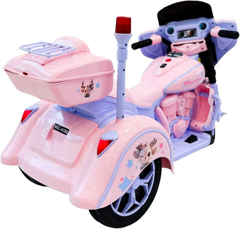 VLRA Kids Ride On Electric Motorcycle, Battery Powered, with LED Lights, Music Player, Storage Compartment, 3-Wheel Desig