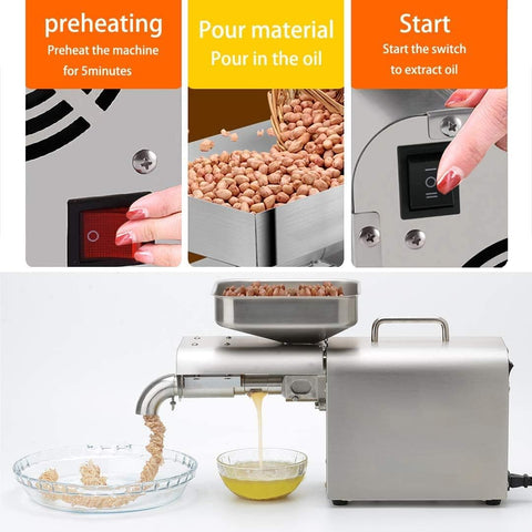 Olmecs Oil Press Machine 500 Watt Cold or Hot Press Automatic Olive Expeller Extractor Commercial Grade Stainless Steel Oil Extractor