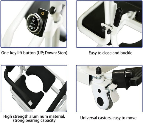 Electric Patient Lift Chair - 180° Split Seat, Shower & Commode Chair for Elderly & Disabled, 150KG Capacity