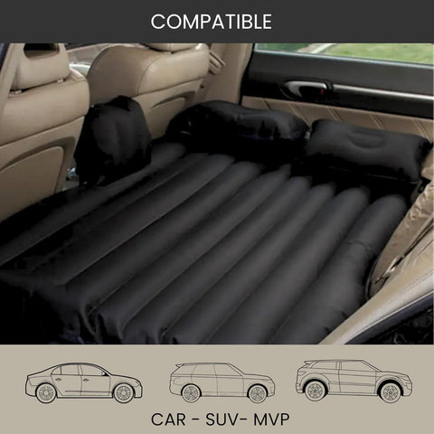 Luxury Inflatable Car Air Mattress with Back Seat Support & Pump Black – Ideal for Road Trips, Camping, and Travel