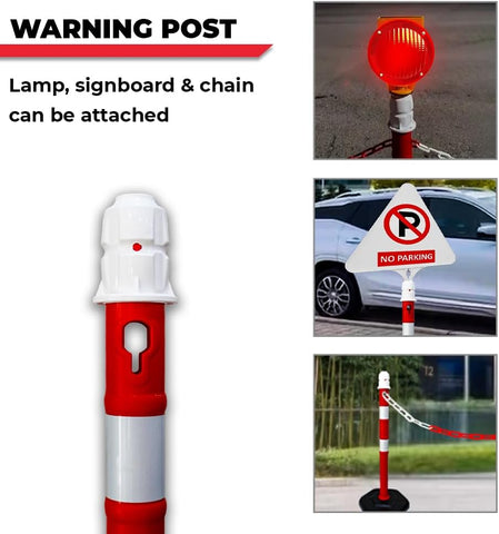Olmecs Portable 100CM Delineator Post Cones with Weighted Base | Safety Demountable Reflective Traffic Delineator Warning Post for Parking Lot with Sign Board Attachable Socket (2Pc Red with Chain)