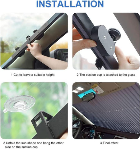 Auto Sunshade, Retractable Windshield Sun Shade, Quick Install Durable Breathable Mesh Cove