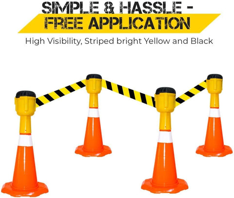 Olmecs Retractable Traffic Cone Tape 9 Meter - Yellow | Safety Cone Emergency Warning Tape