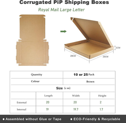 Willow Corrugated Cardboard Shipping Boxes, 20x20x2cm  (50pc Pack)