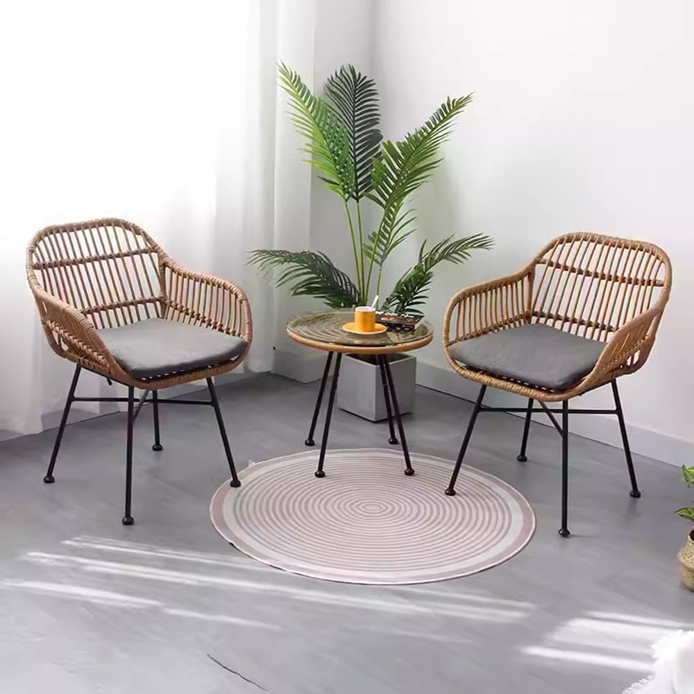 Olmecs Set of 3 Pieces Patio Chairs Bundle with Glass Table