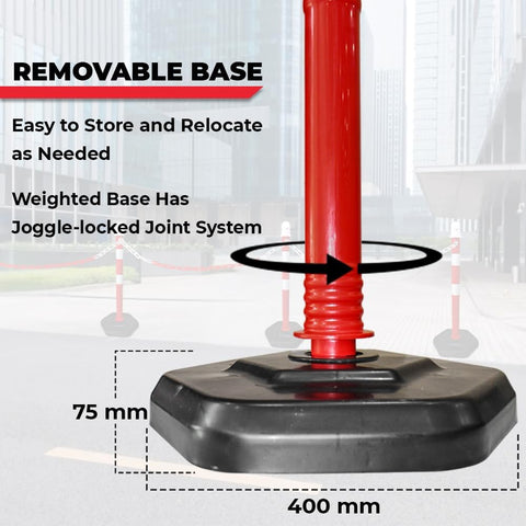 Olmecs Portable 100CM Delineator Post Cones with Weighted Base | Safety Demountable Reflective Traffic Delineator Warning Post for Parking Lot with Sign Board Attachable Socket (2Pc Red with Chain)
