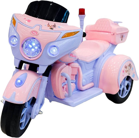 VLRA Kids Ride On Electric Motorcycle, Battery Powered, with LED Lights, Music Player, Storage Compartment, 3-Wheel Desig