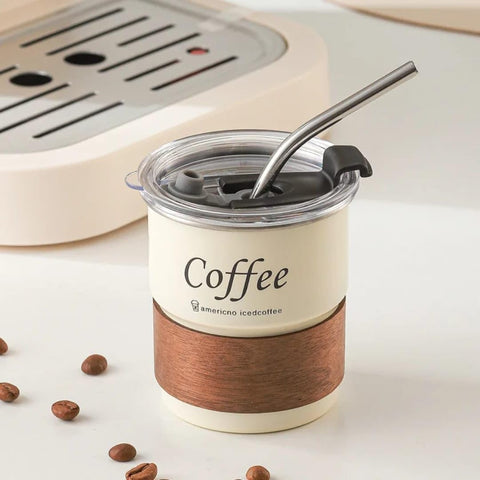 Liying 300ml Steel Coffee Cup Set with Lid (BEIGE)