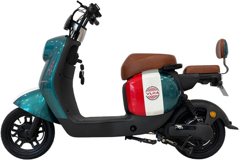 VLRA 48V20AH Classic Retro Mobility Scooters, White and Red, Brown Leather Seats, LED Lights