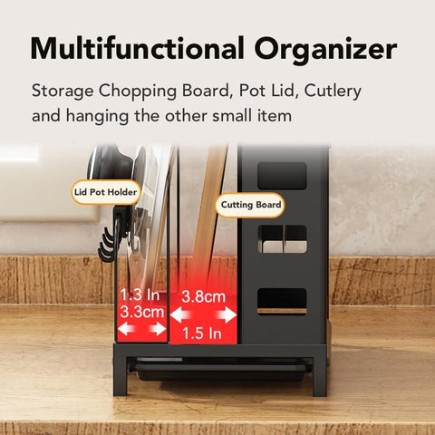 Multifunctional Cutting Board and Knife Drying Rack Kitchen Countertop Pot Lids Organizer