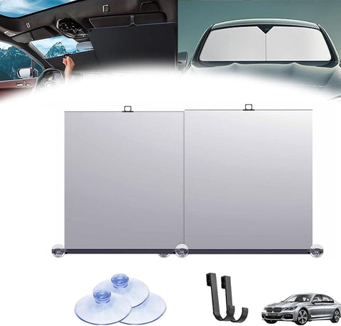 Automatic Retractable Car Sunshade, Universal Fit, 27.6*55inch, UV Protection, Foldable Windshield Sunshade