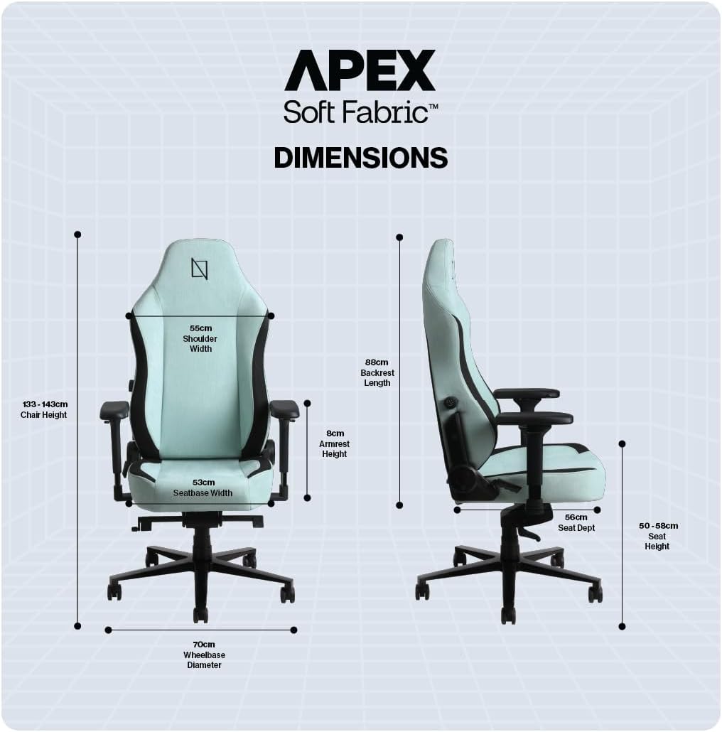 Navodesk APEX AIR, Ergonomic Gaming Chair (SOFT FABRIC - M, MINT GREEN)
