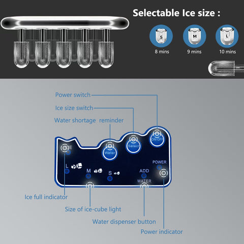 2 in 1 Ice Maker Machine with Cold Water Dispenser, 12pcs S/M/L Size Ice Cube ready in 10 Minutes,