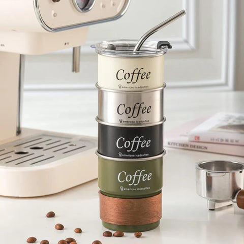 Liying 300ml Steel Coffee Cup Set with Lid (BLACK)