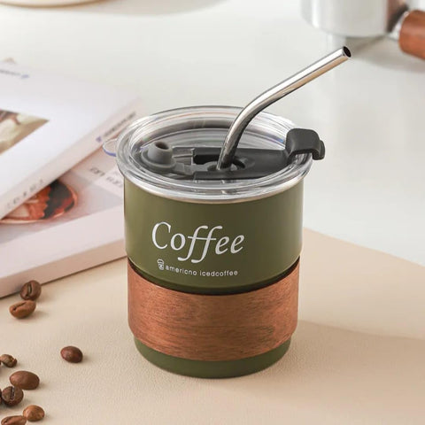 Liying 300ml Steel Coffee Cup Set with Lid (GREEN)