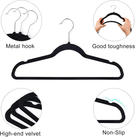 Willow 100-Pack Clothes Hangers 45cm Velvet Coat Hangers Non-Slip Space Saving Hangers Adult Hangers ... (Black)