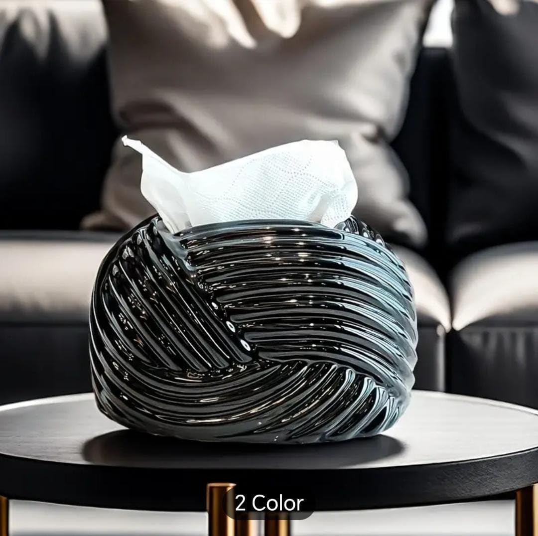 Liying Ceramic Rope Design Tissue Box (Black)