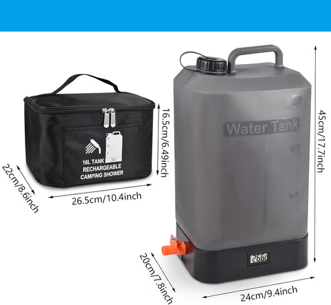 Portable Outdoor Shower, 4.5 Gallon Silicone Water Tank, Battery Powered and with Temperature Display