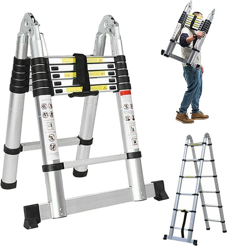 Telescoping Ladder 4M+4M (8Mtr), Aluminum Ladder, Multi-Function A Type Portable Telescopic Extension Ladder