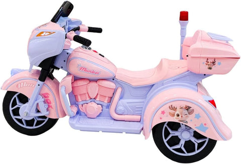 VLRA Kids Ride On Electric Motorcycle, Battery Powered, with LED Lights, Music Player, Storage Compartment, 3-Wheel Desig