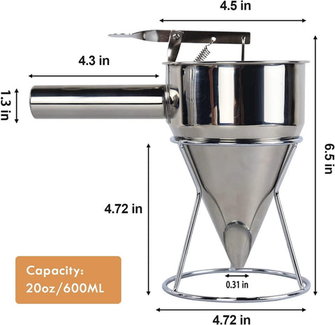 Stainless Steel Funnel Cake Dispenser, Pancake Batter Dispenser with Stand Great for Cupcakes, Takoyaki