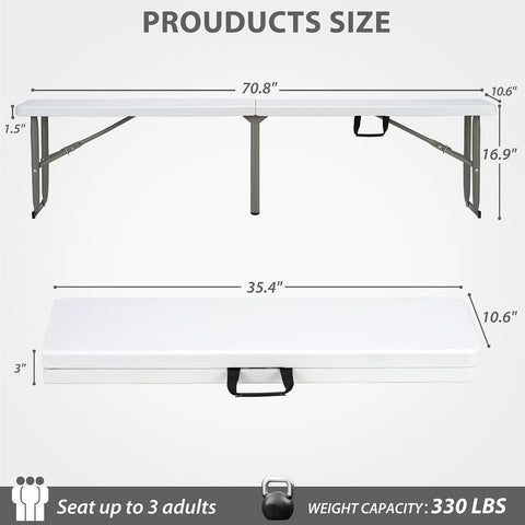 Olmecs 6ft Plastic Folding Bench with Carrying Handle & Lock, Portable Outdoor Bench (2Pc Pack)