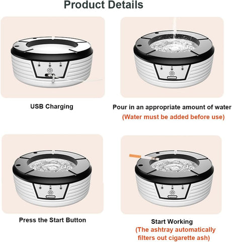 Inductive Automatic Flushing Ashtray Purifies The Air and Removes smell - White