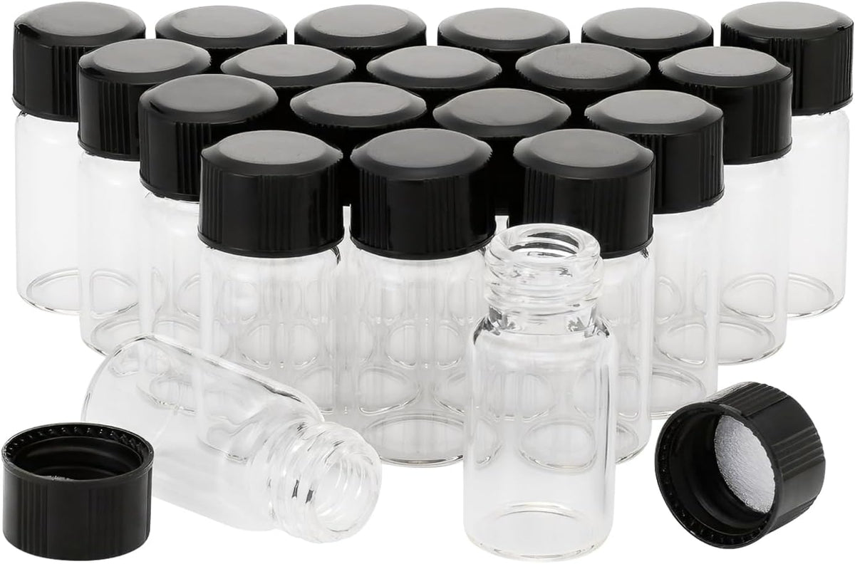 Willow Clear Liquid Sampling Glass Bottles with Black Screwcap 3ml  (36Pc Pack)