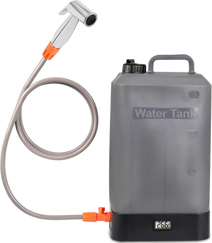 Portable Outdoor Shower, 4.5 Gallon Silicone Water Tank, Battery Powered and with Temperature Display