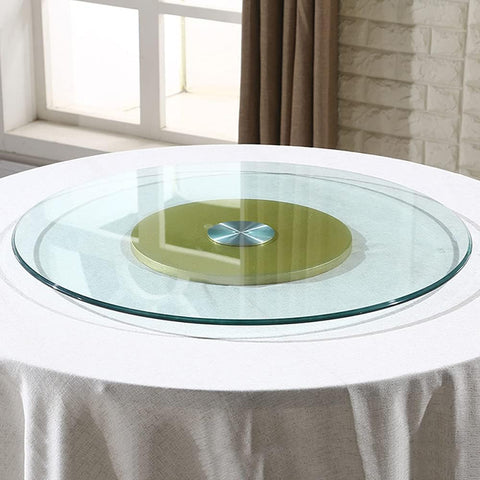 Large Rotating Tray For Kitchen Dining Table, Double Glass Design Transparent 80/100/120cm (Silver)