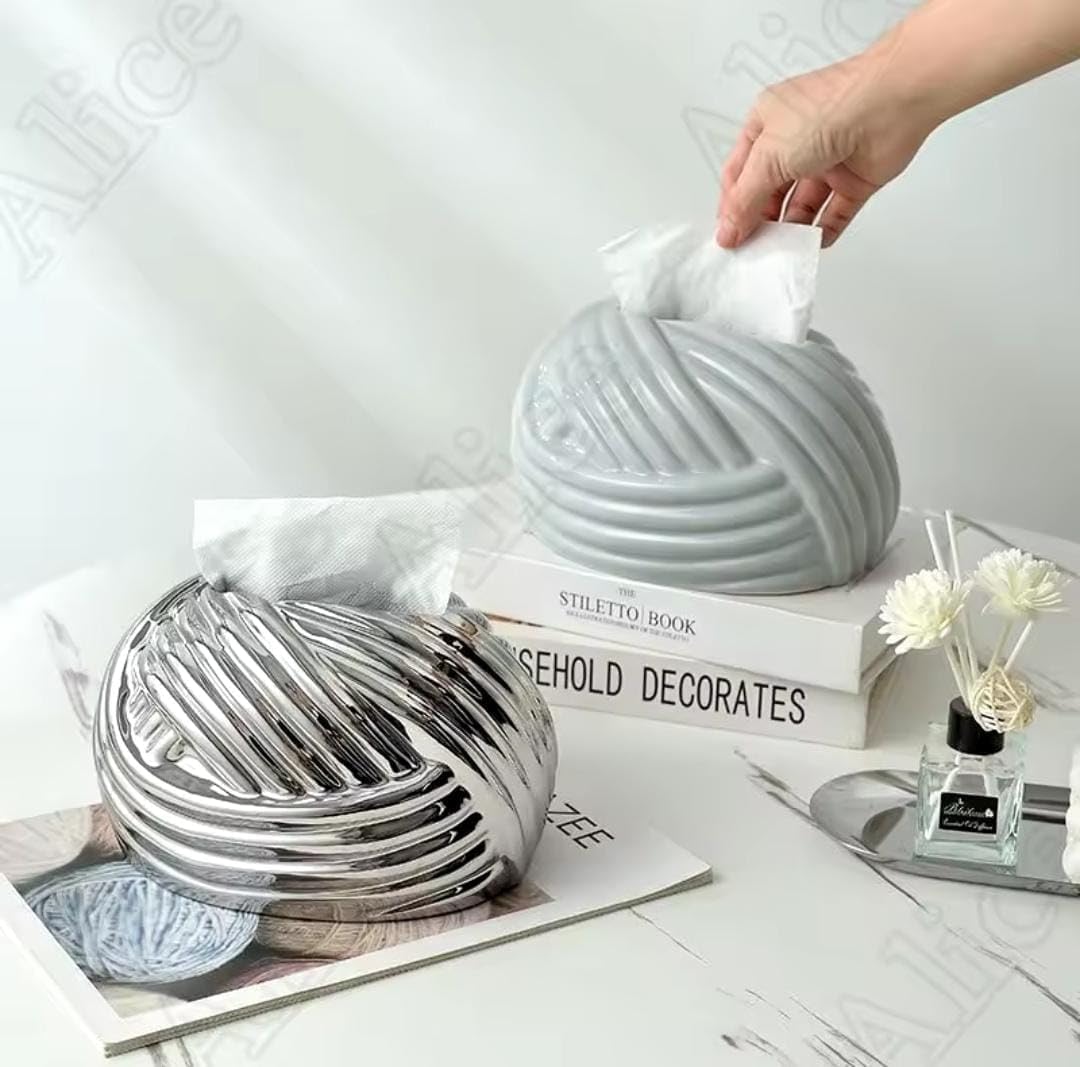 Liying Ceramic Rope Design Tissue Box (Silver)