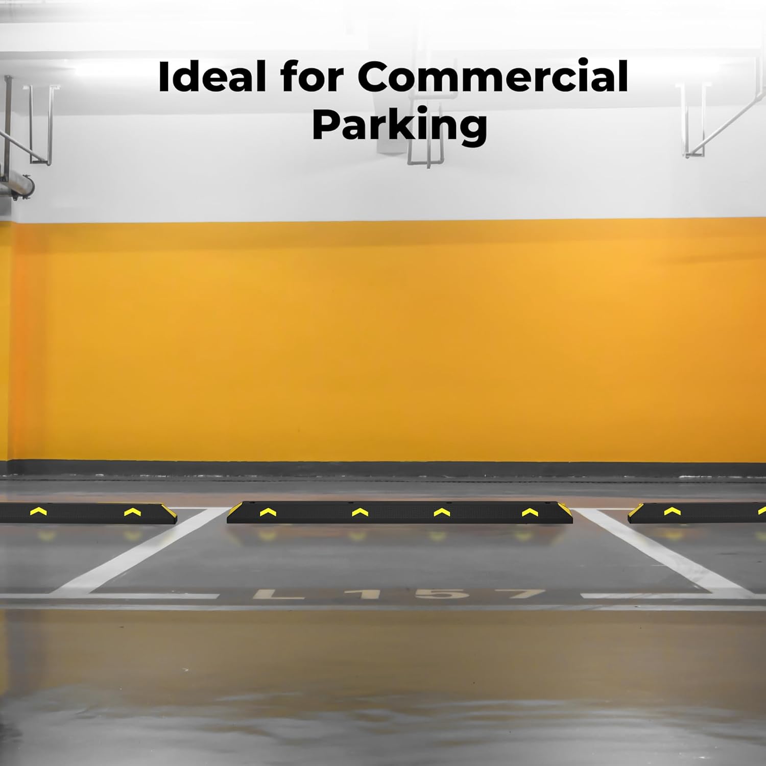 Olmecs Parking Wheel Stop 183CM Black | PVC Heavy Duty Parking Curbs with Yellow Reflector