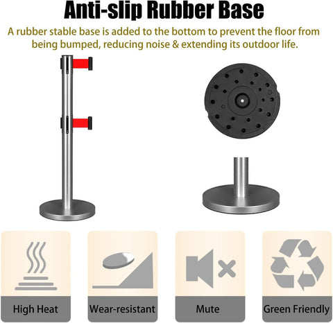 Double Layer Belt Stanchion Queue Rope Barrier with Retractable Belt Polished Stainless Steel (Size:2m,Color:Silver)