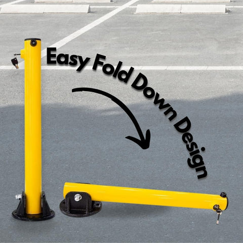 Olmecs Foldable Parking Post with Heavy-Duty Base | Bolt-Down Bollard with Key Lock Metal (1 Pc)