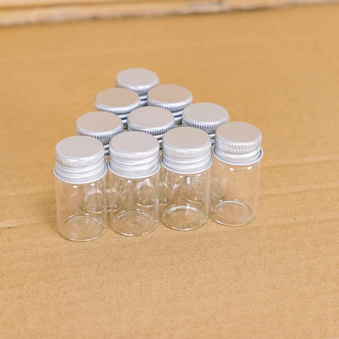 Willow Set of 12 Mini Wide Mouth Glass Bottles 7 ml Empty Decorative Glass Bottles with Aluminium Screw Cap