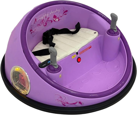 emma Kids Ride-On Bumper Car, Purple, Electric Powered, with Control Handles, Model V-2025,