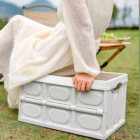 Foldable Plastic Storage Box 20L, Wooden Cover, Thickened Outdoor Foldable Storage Box