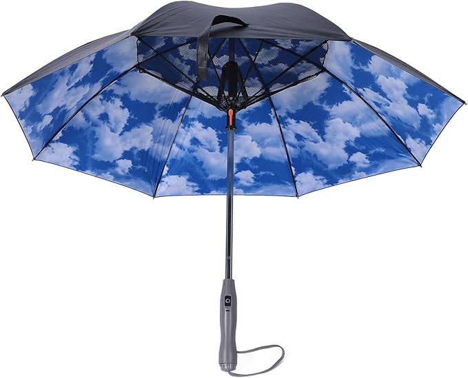Olmecs Umbrella with Fan and Mist Spray, USB Rechargeable Windproof Sun Umbrella with 8 Rib