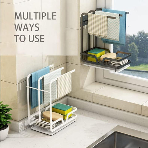 Kitchen Sink Caddy Sponge Holder with Dish cloth Drying Rack