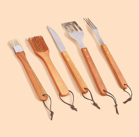 19 PCS Wooden Handle Barbecue Tool Sets Multi-functional Outdoor BBQ Grill Barbecue Accessories