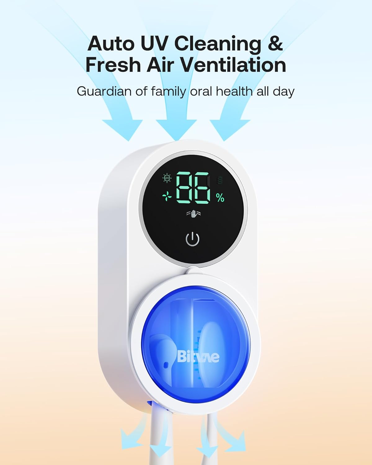 Bitvae Toothbrush Cleaner, Cleaning and Air Drying, LED Smart Screen, Rechargeable Wall Mount Toothbrush Holder