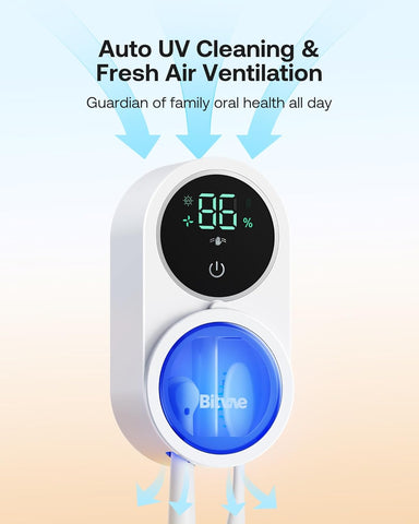 Bitvae Toothbrush Cleaner, Cleaning and Air Drying, LED Smart Screen, Rechargeable Wall Mount Toothbrush Holder
