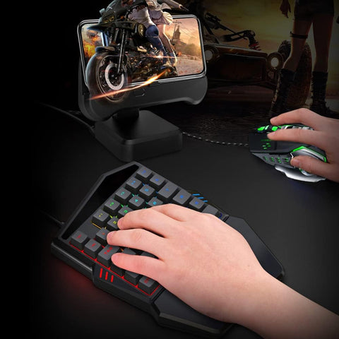 One Handed Gaming Keyboard T17 with Wrist Rest Colorful Backlit 35 Keys