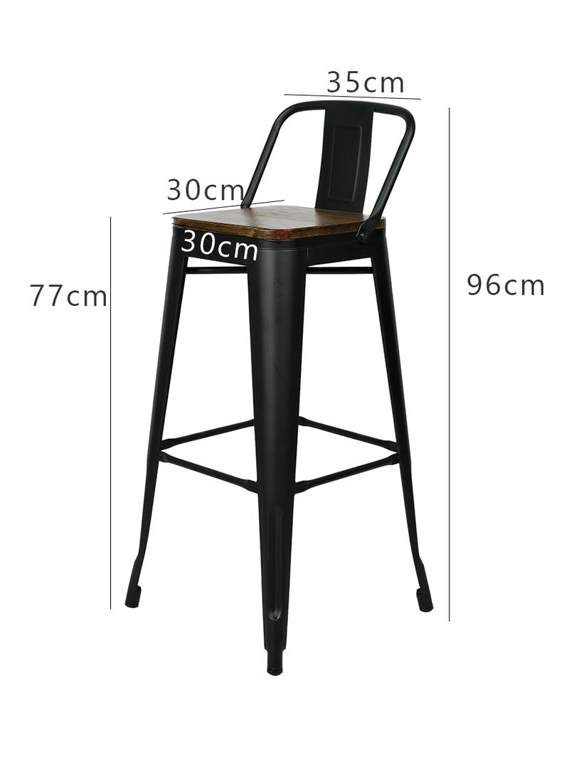Olmecs Metal Bar Chair With Back Support High, Black Walnut Wood High Chair