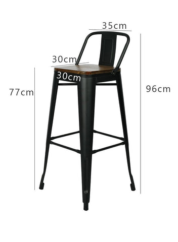 Olmecs Metal Bar Chair With Back Support High, Black Walnut Wood High Chair