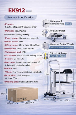 Electric Patient Lift Chair - 180° Split Seat, Shower & Commode Chair for Elderly & Disabled, 150KG Capacity