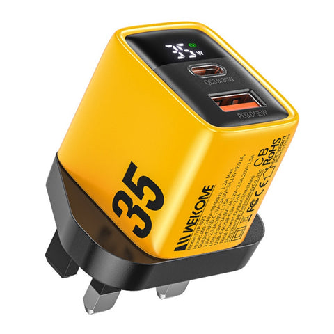 WEKOME WP-U25 35W GaN Charger Dual Port Fast Wall Charger Digital Display Adapter