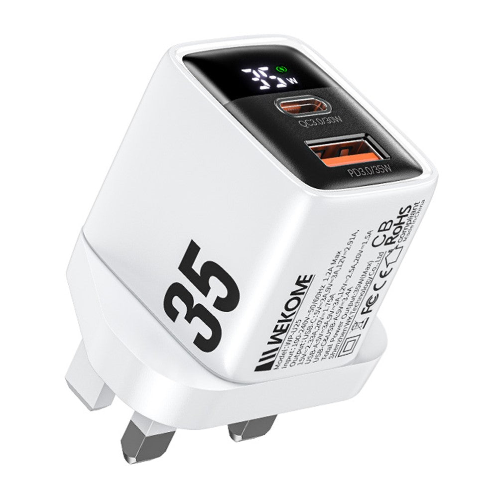WEKOME WP-U25 35W GaN Charger Dual Port Fast Wall Charger Digital Display Adapter